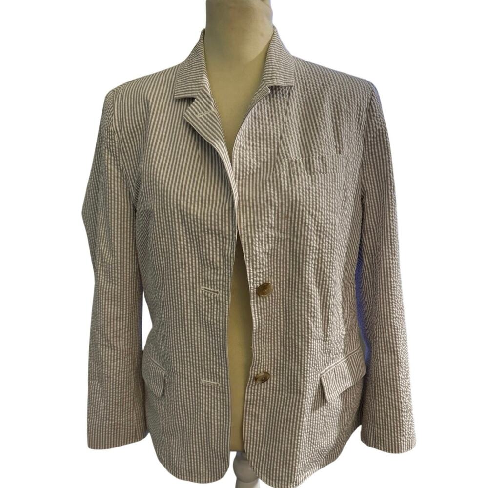 Gap Seersucker Striped Blazer Jacket Beige White  Career Casual Women’s
14